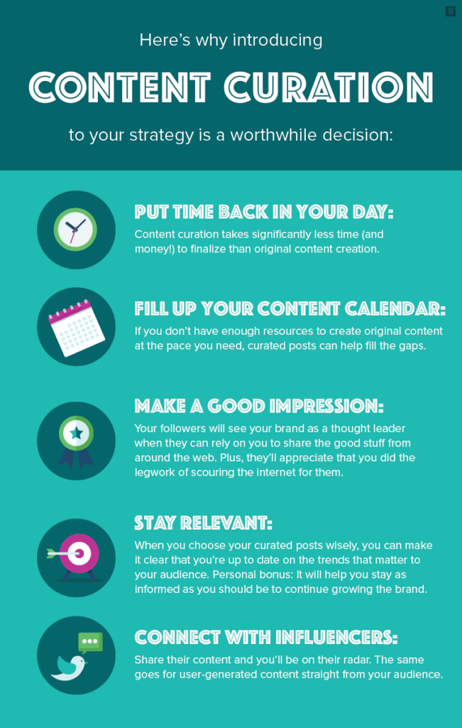 Infographic about why content curation is good to introduce to your strategy. 