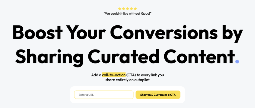 Quuu's landing page "Boost your conversions by sharing curated content".