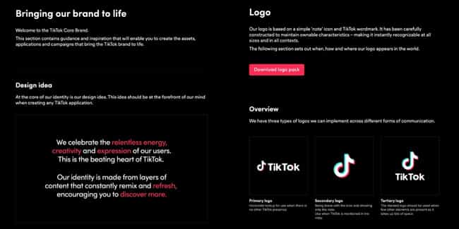 TikTok's style guide including design ideas, logo, and overview.