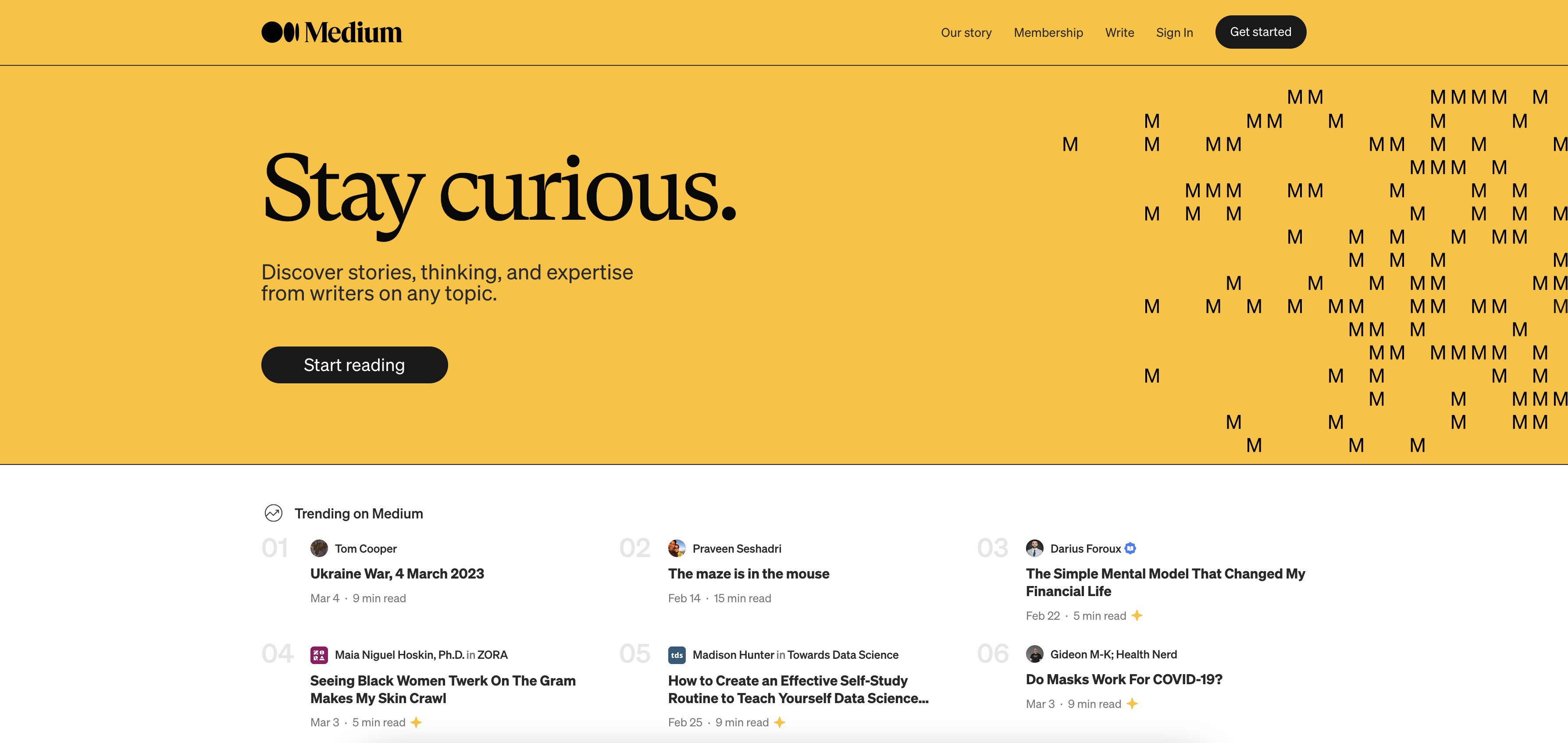 Medium's landing page.